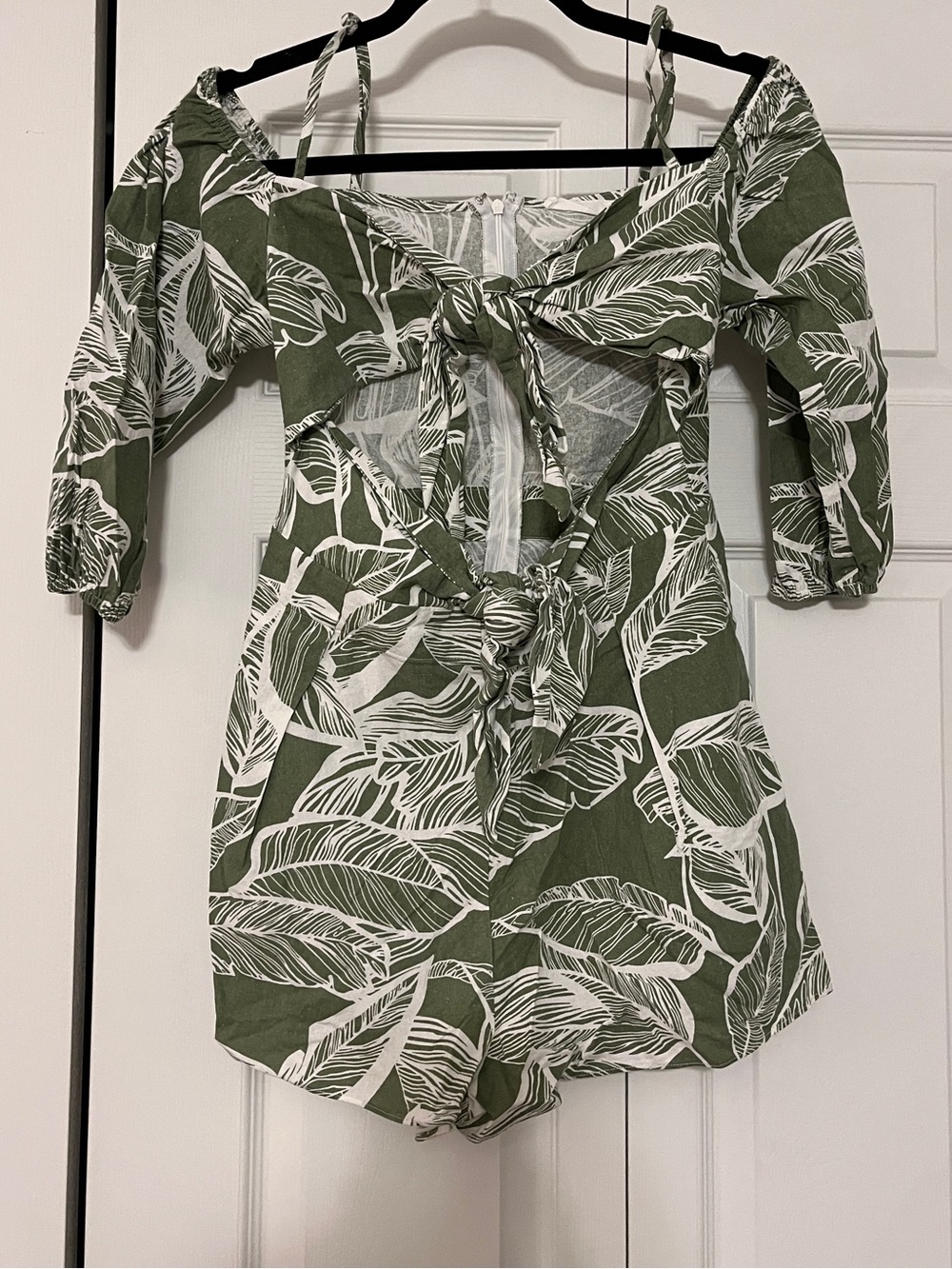 Lulus Green Tropical Leaf Tie-Front Romper